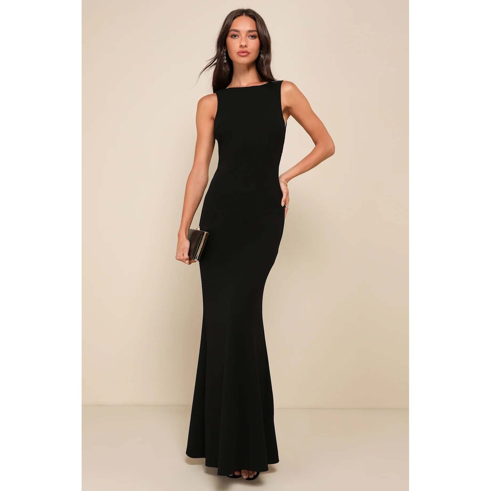 Lulus Love In Your Eyes Black Knotted Mermaid Maxi Dress Size XS - Picture 2 of 8